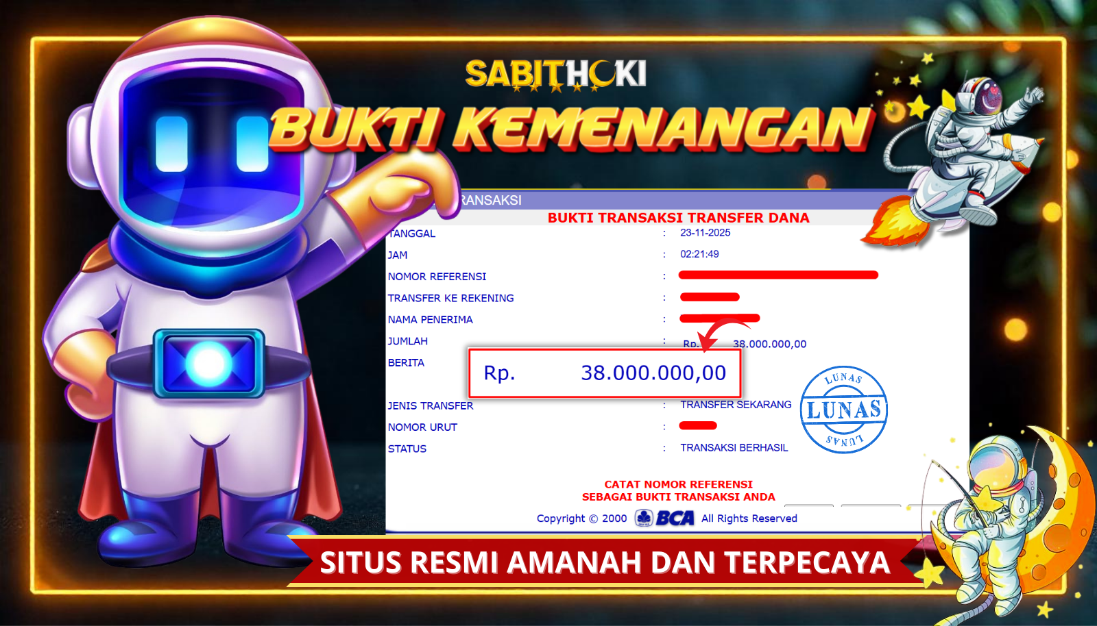 SELAMAT KEPADA MEMBER SETIA SABITHOKI YANG BERHASIL JACKPOT DI PERMAINAN SPACEMAN